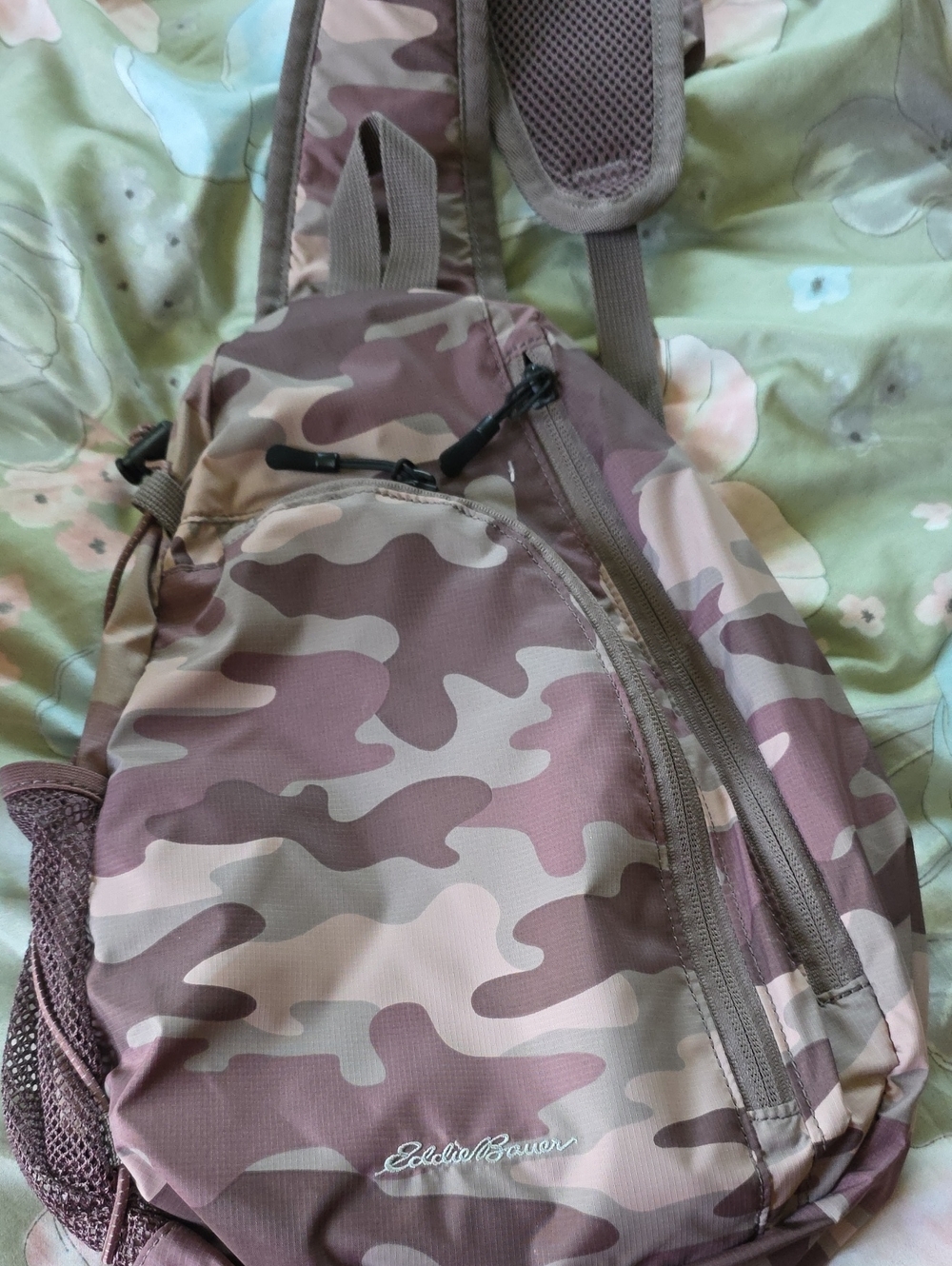 Eddie Bauer Purple and Gray Camo Sling Backpack